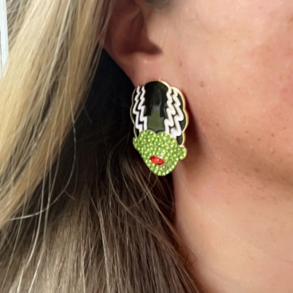 Frankenstein’s Bride Rhinestone Studded Halloween Earrings - Picture 6 of 9